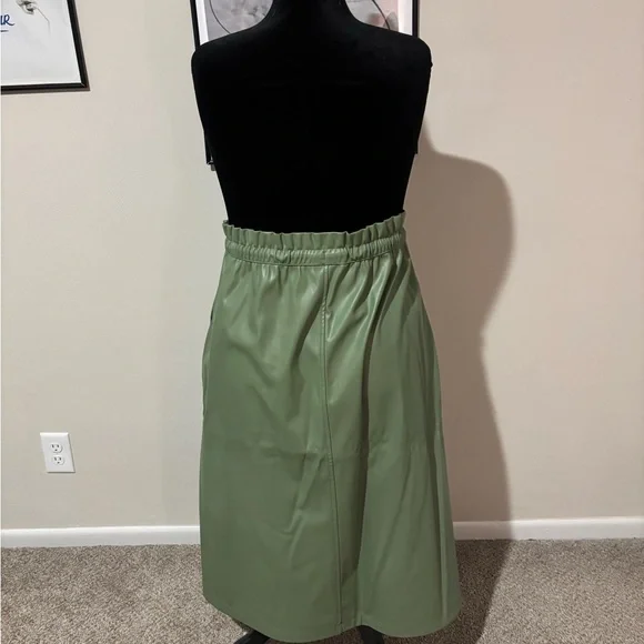 Olive Green Drawstring Midi Skirt - Picture 2 of 4